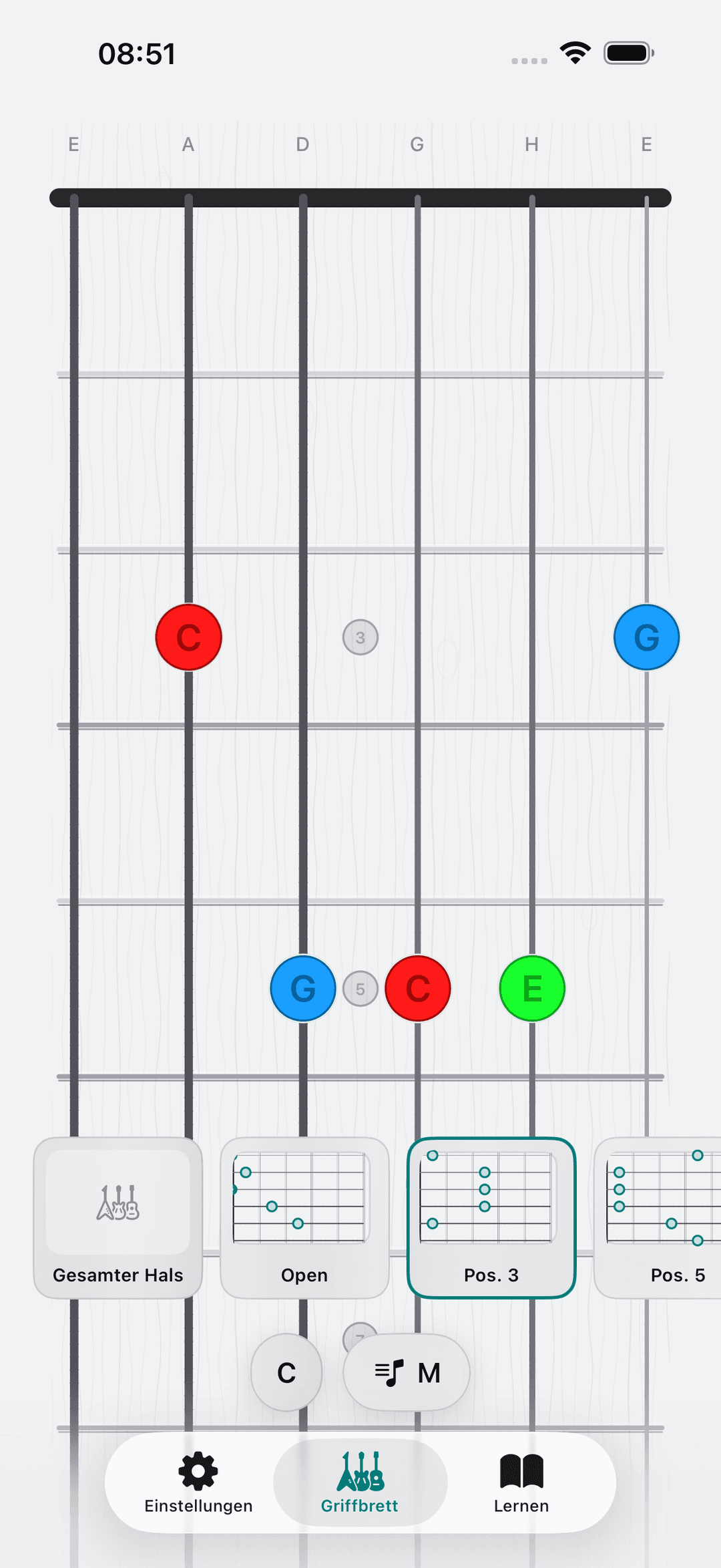 Capo-App-Screenshot: Akkord Voicing Positionen 3