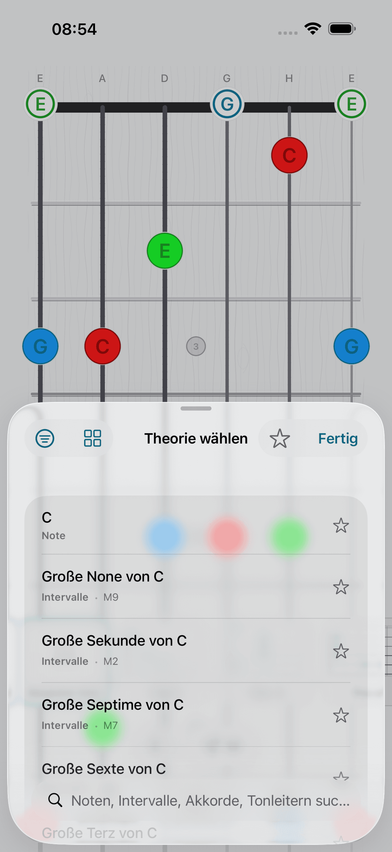 Capo-App-Screenshot: Theorie wählen