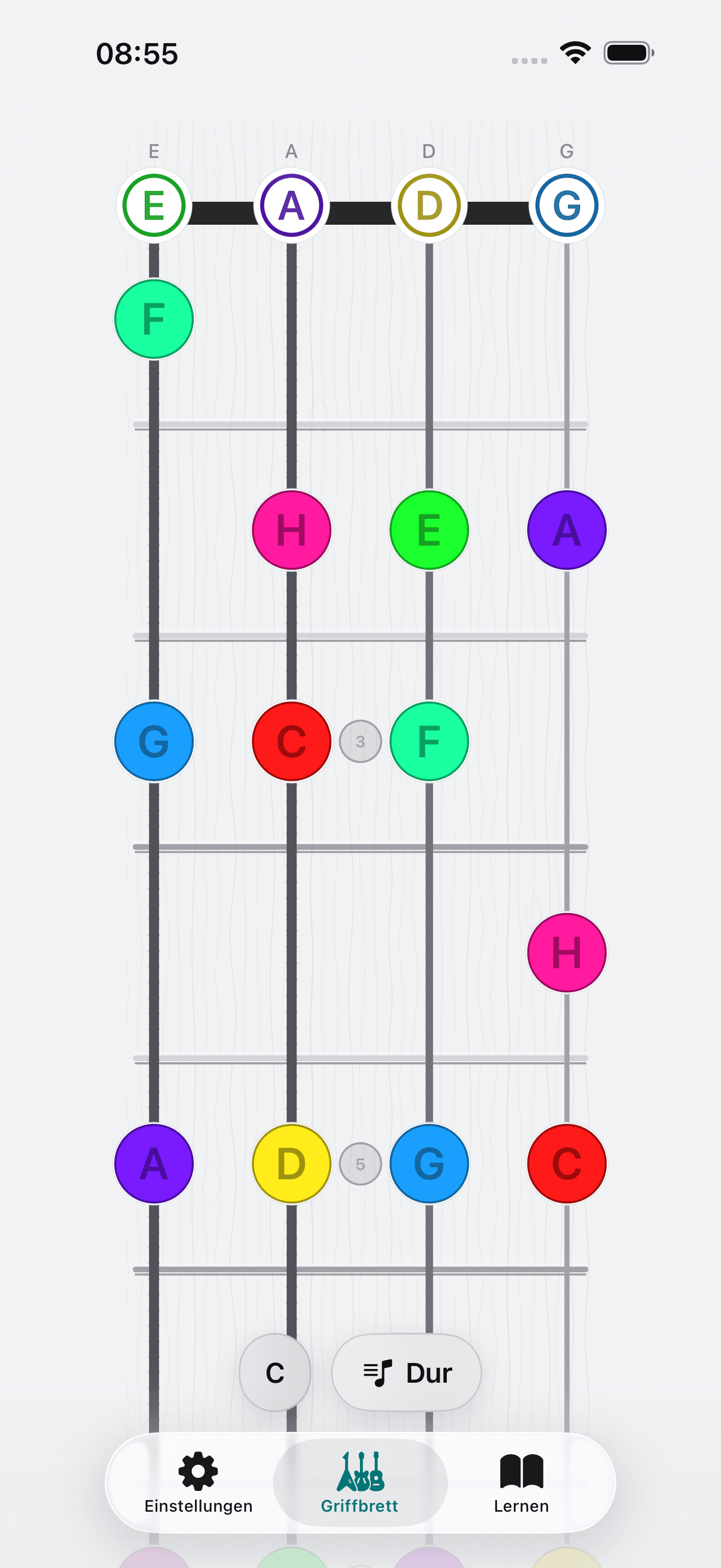 Capo-App-Screenshot: Bass Gesamter Hals