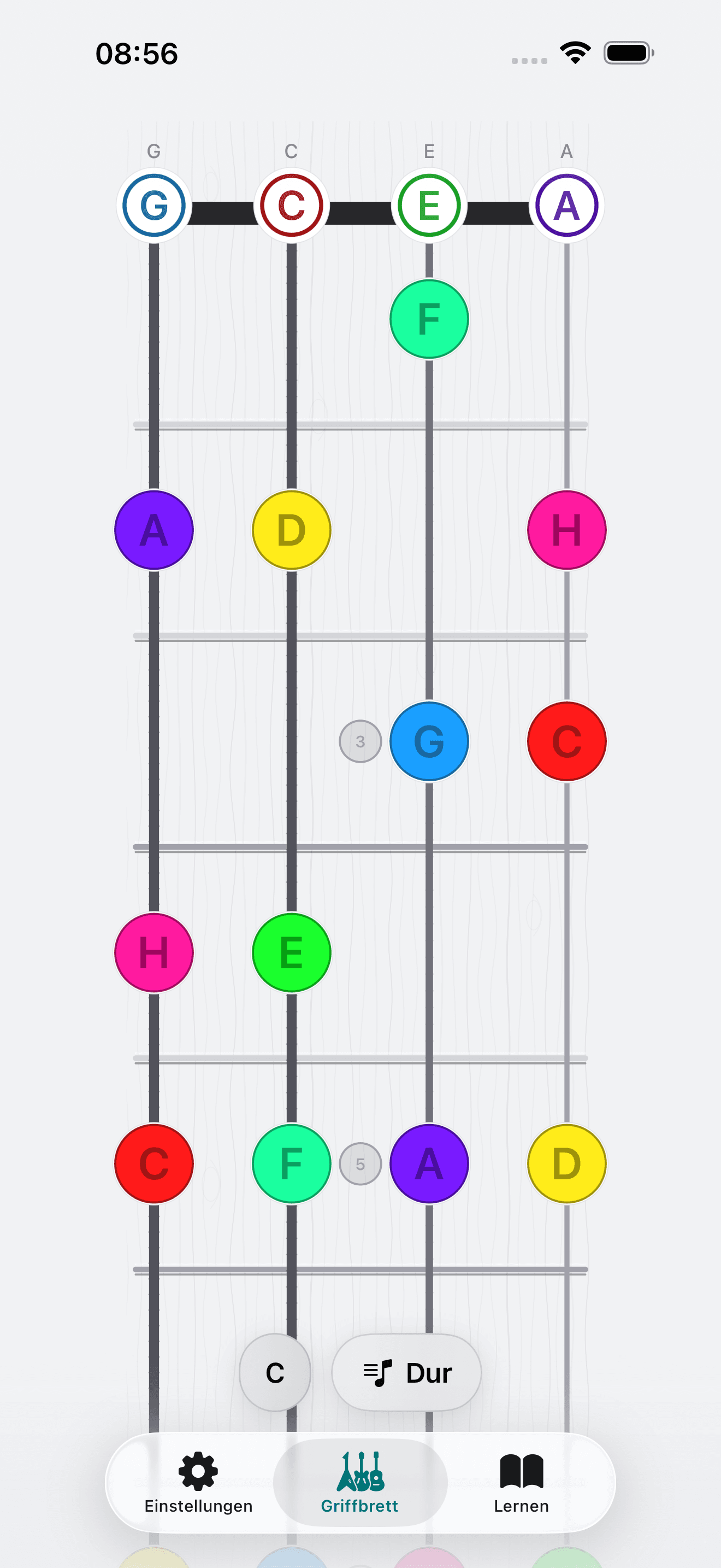 Capo-App-Screenshot: Ukulele Gesamter Hals