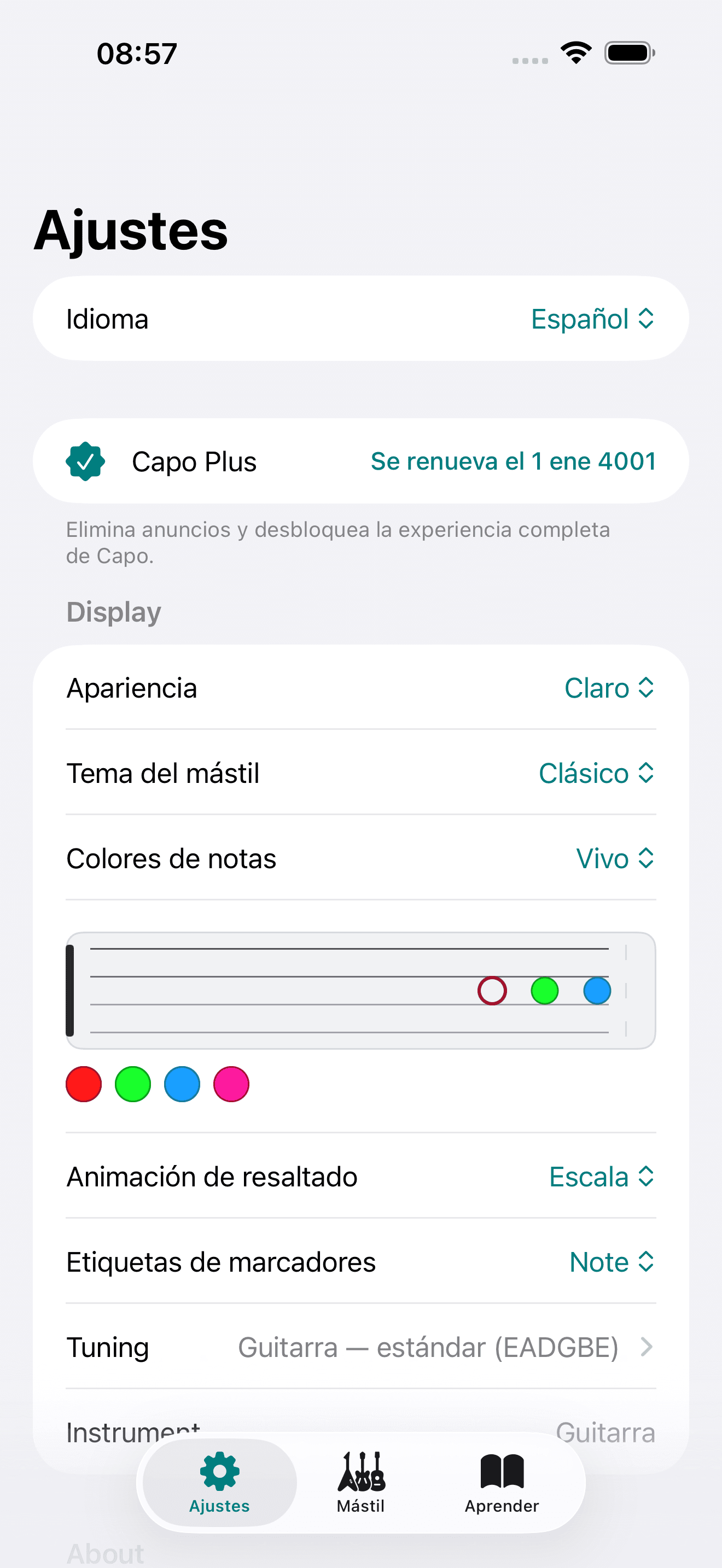 Captura de pantalla de Capo: Ajustes