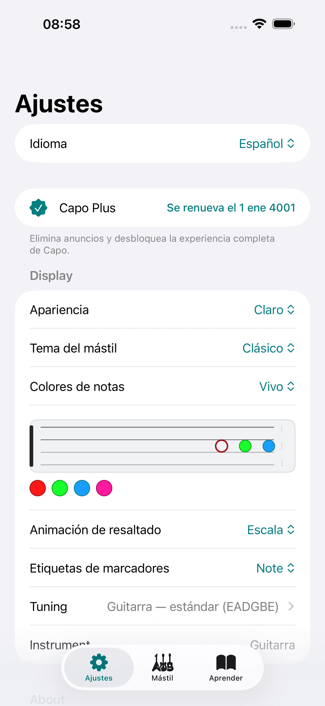 Captura de pantalla de Capo: Ajustes Display