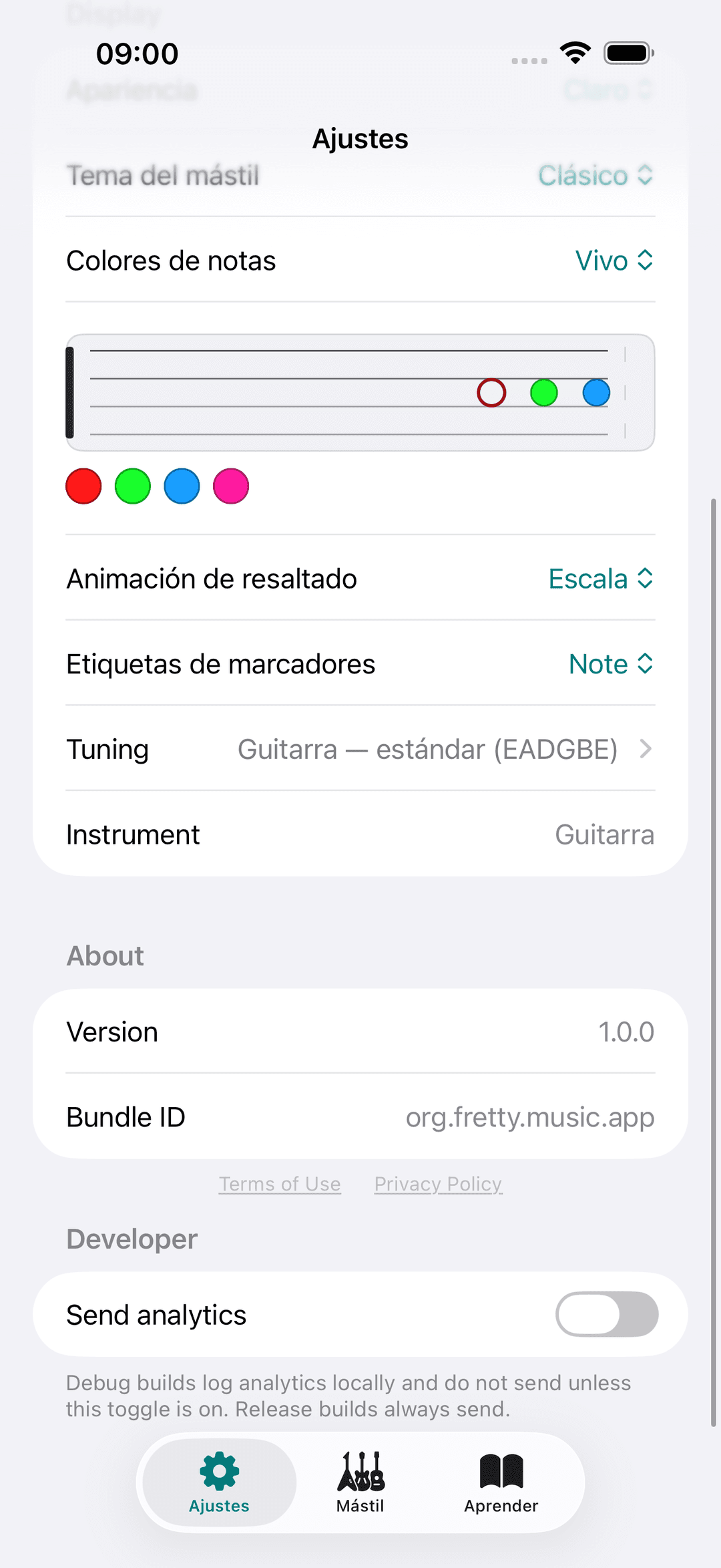 Captura de pantalla de Capo: Ajustes About