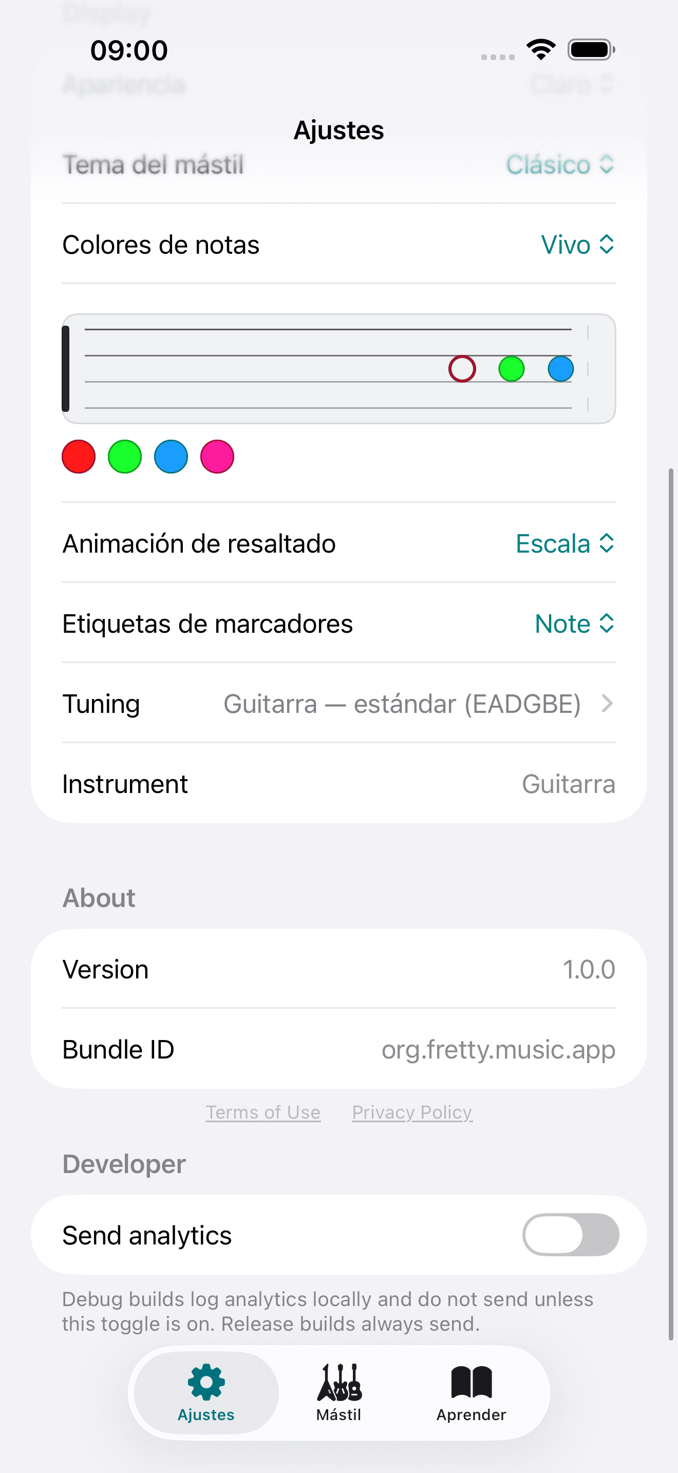 Captura de pantalla de Capo: Ajustes About