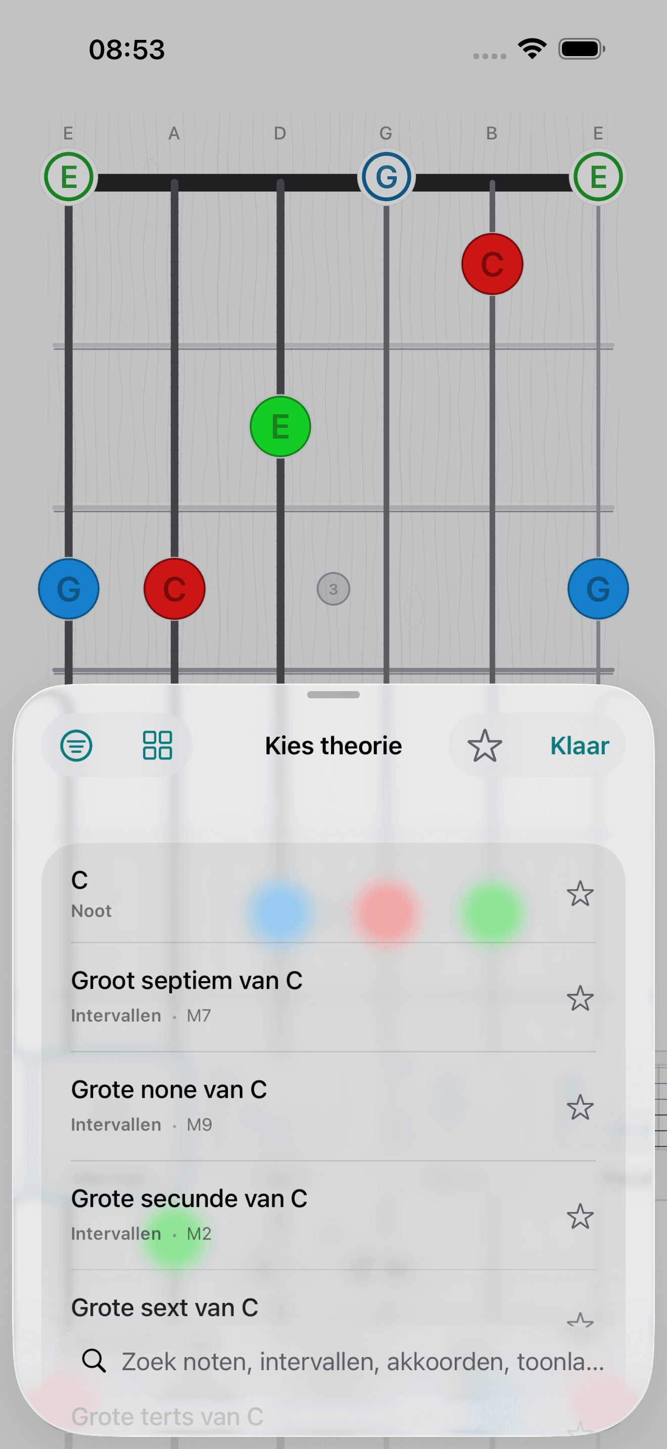 Capo-app screenshot: Kies theorie