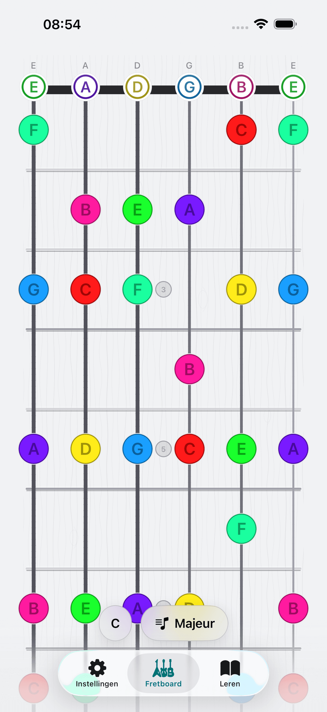 Capo-app screenshot: Gitaar Hele hals