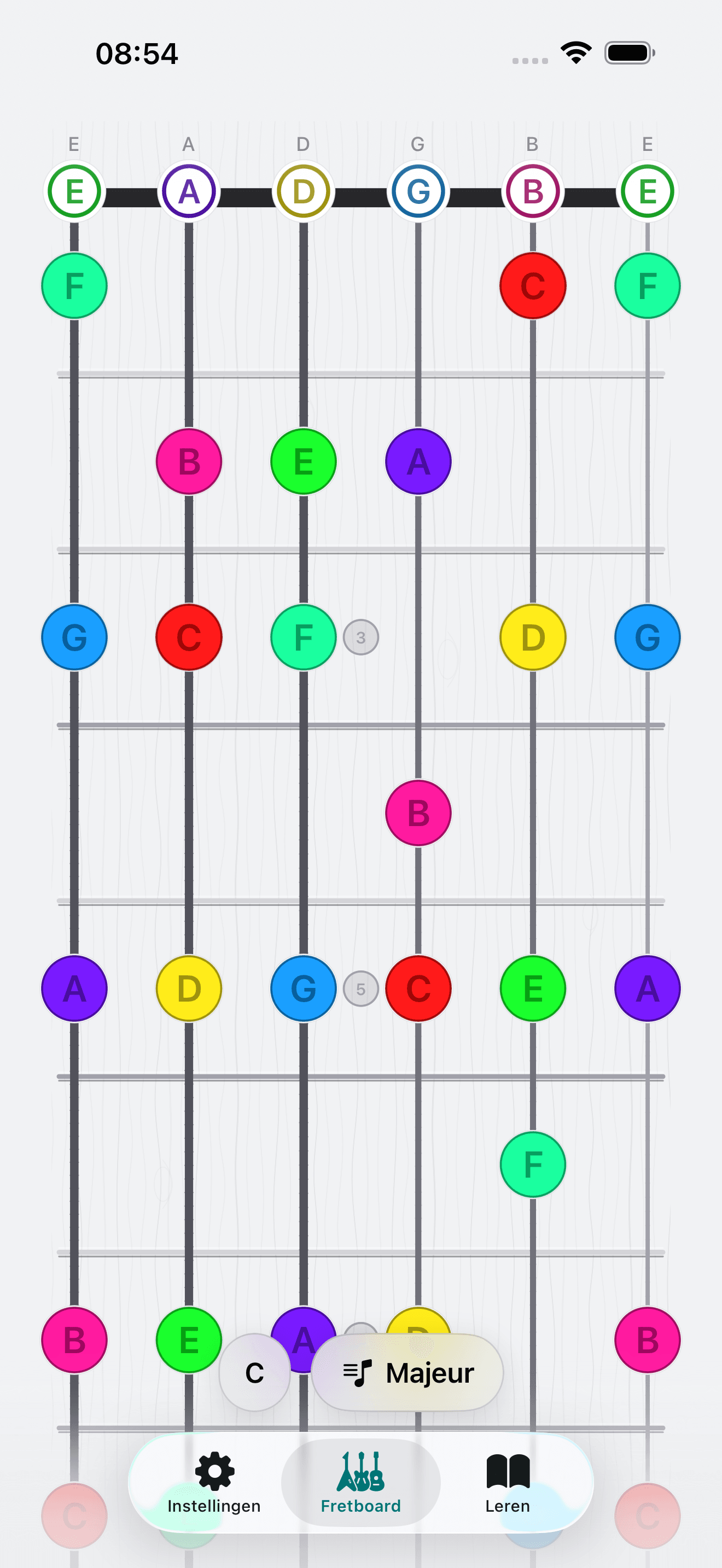 Capo-app screenshot: Gitaar Hele hals