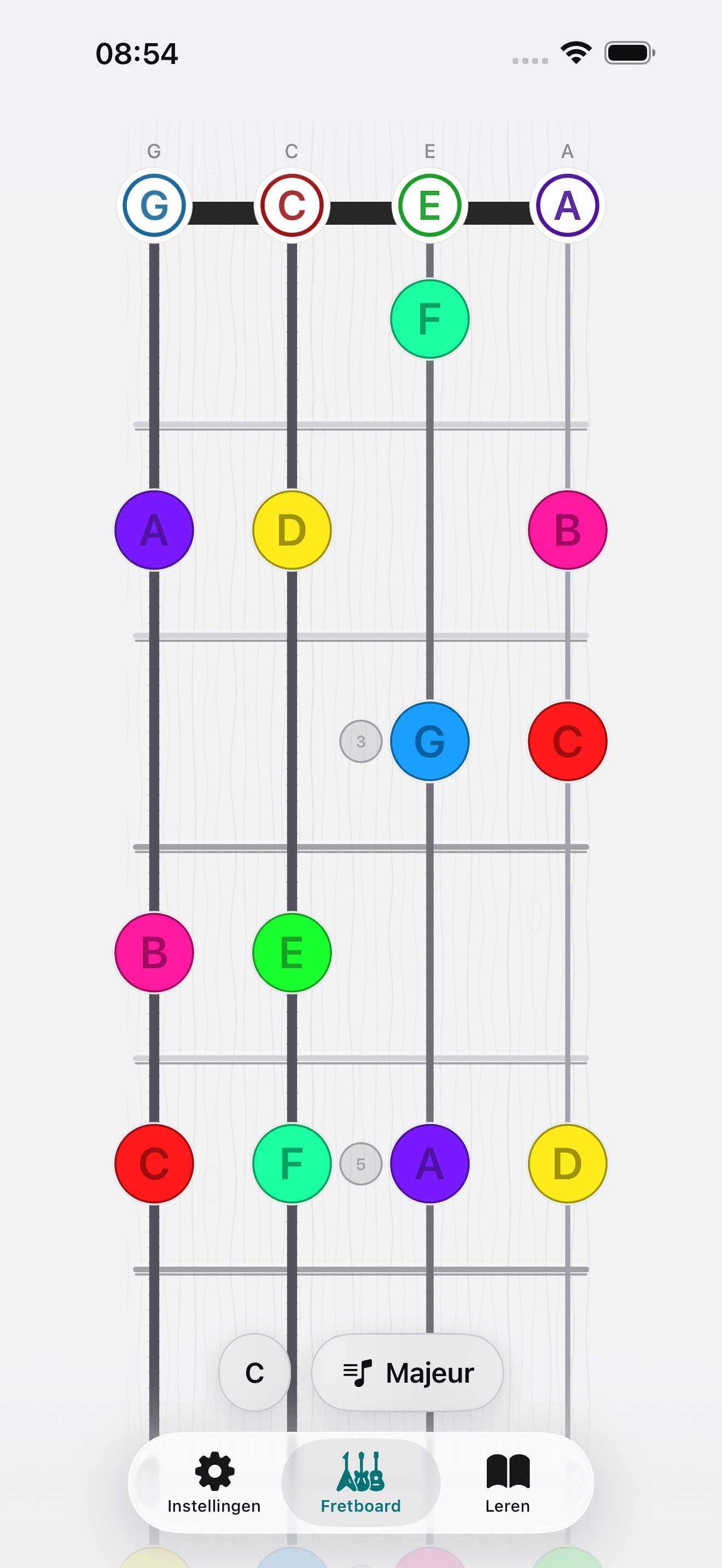 Capo-app screenshot: Ukulele Hele hals