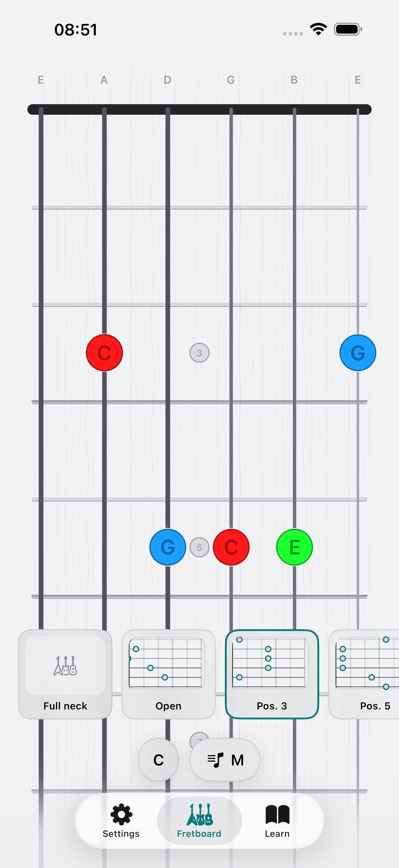 Capo app screenshot: Chord Voicing Positions 3