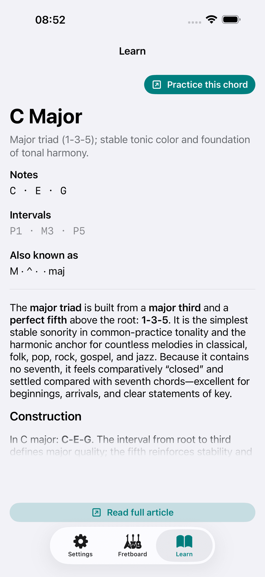 Capo app screenshot: Learn Theory