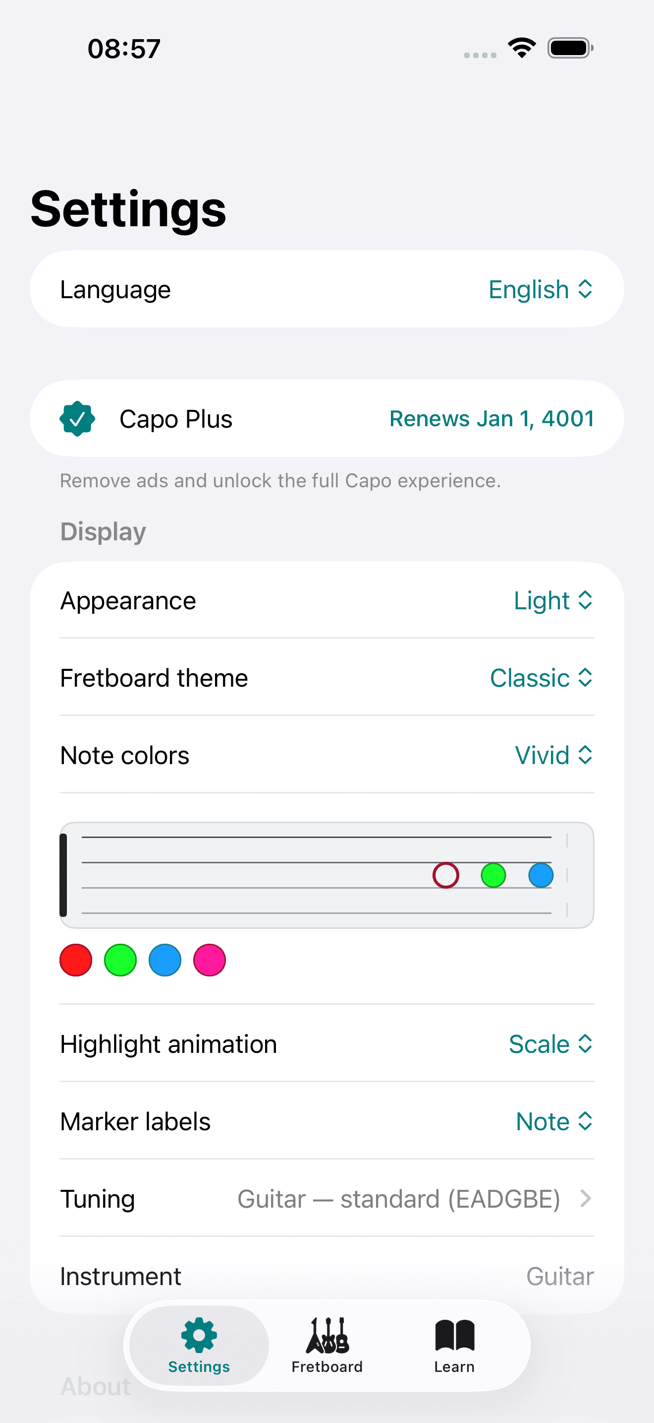 Capo app screenshot: Settings