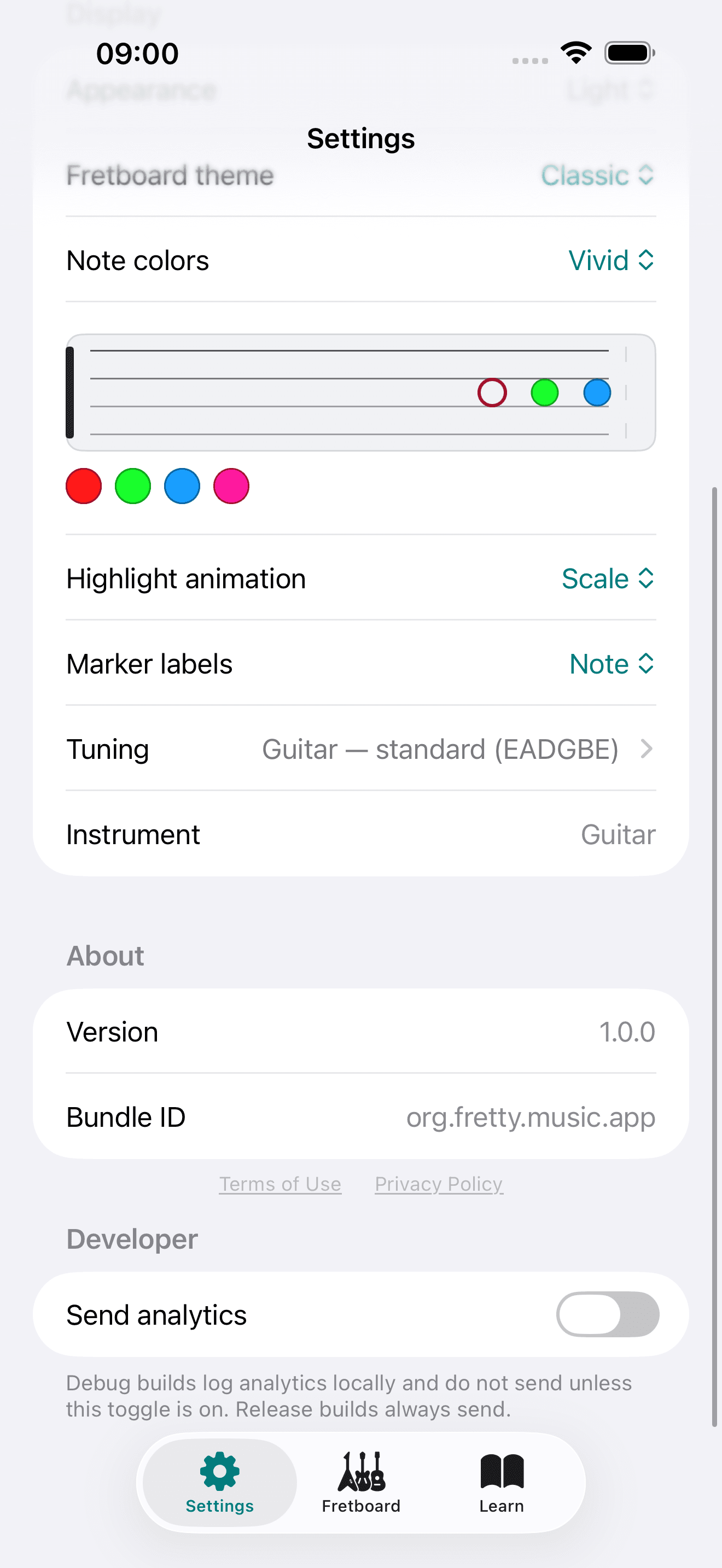 Capo app screenshot: Settings About