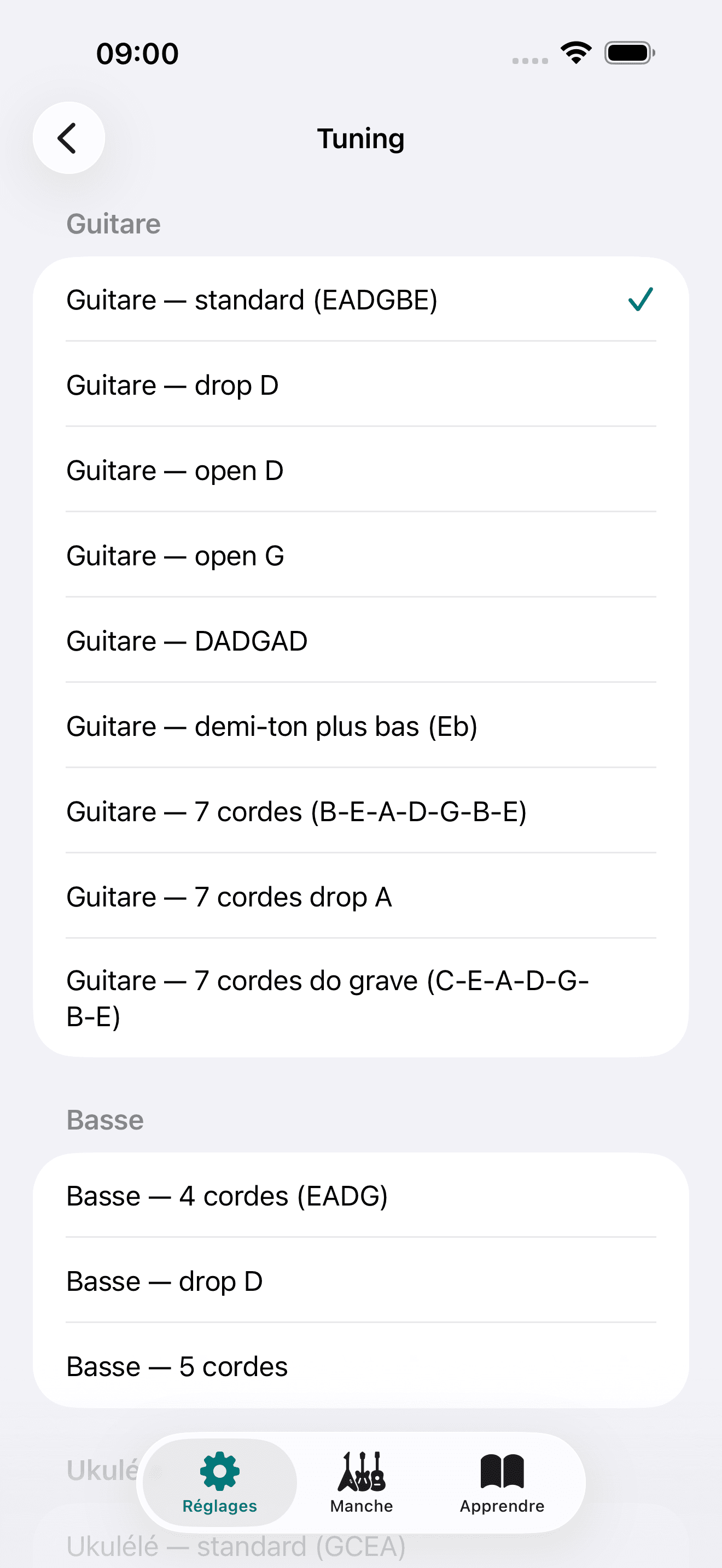 Capture d'écran Capo : Réglages Tuning