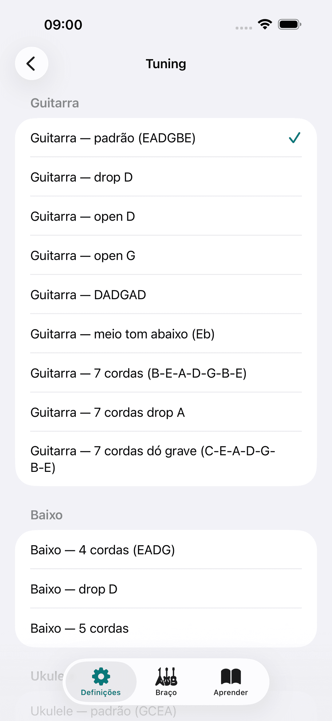Captura de ecrã do Capo: Definições Tuning