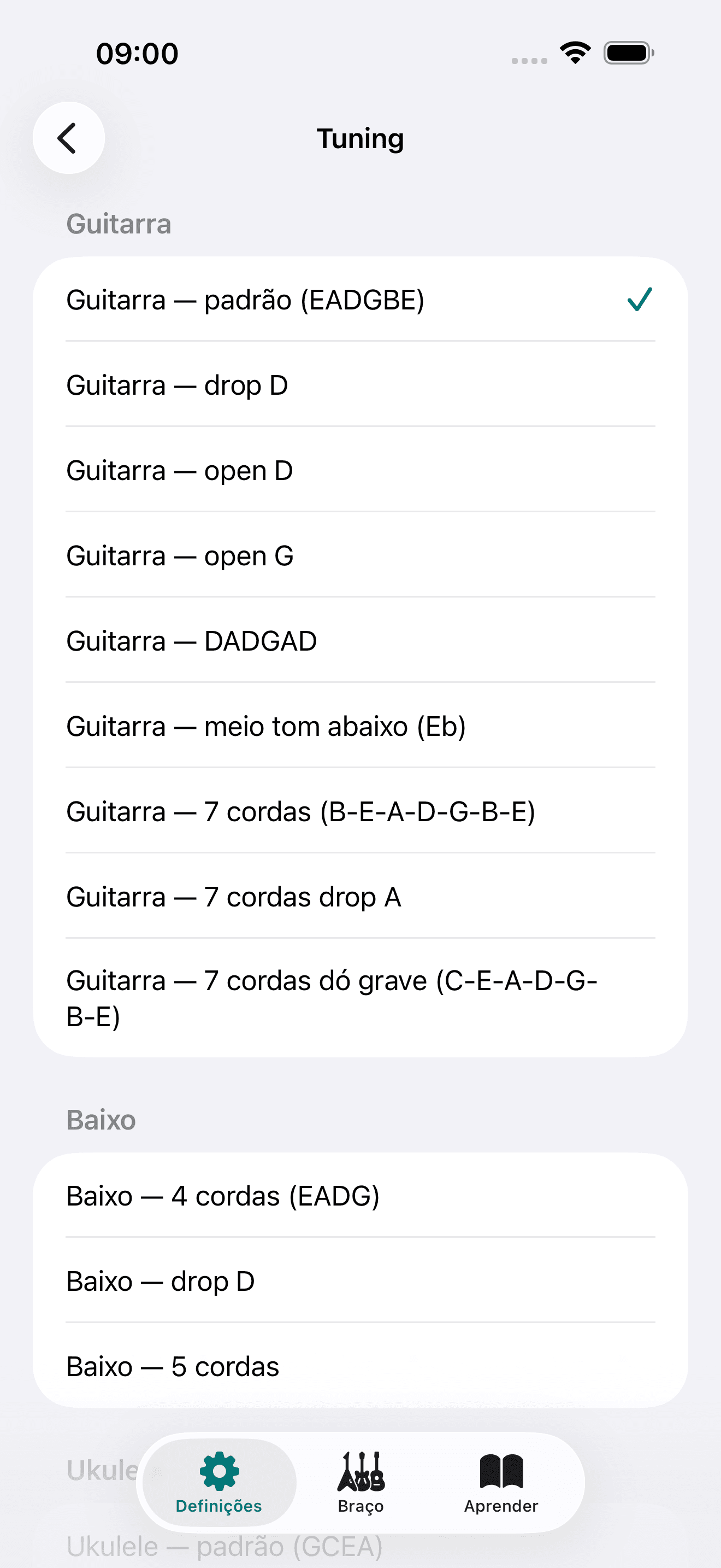 Captura de ecrã do Capo: Definições Tuning